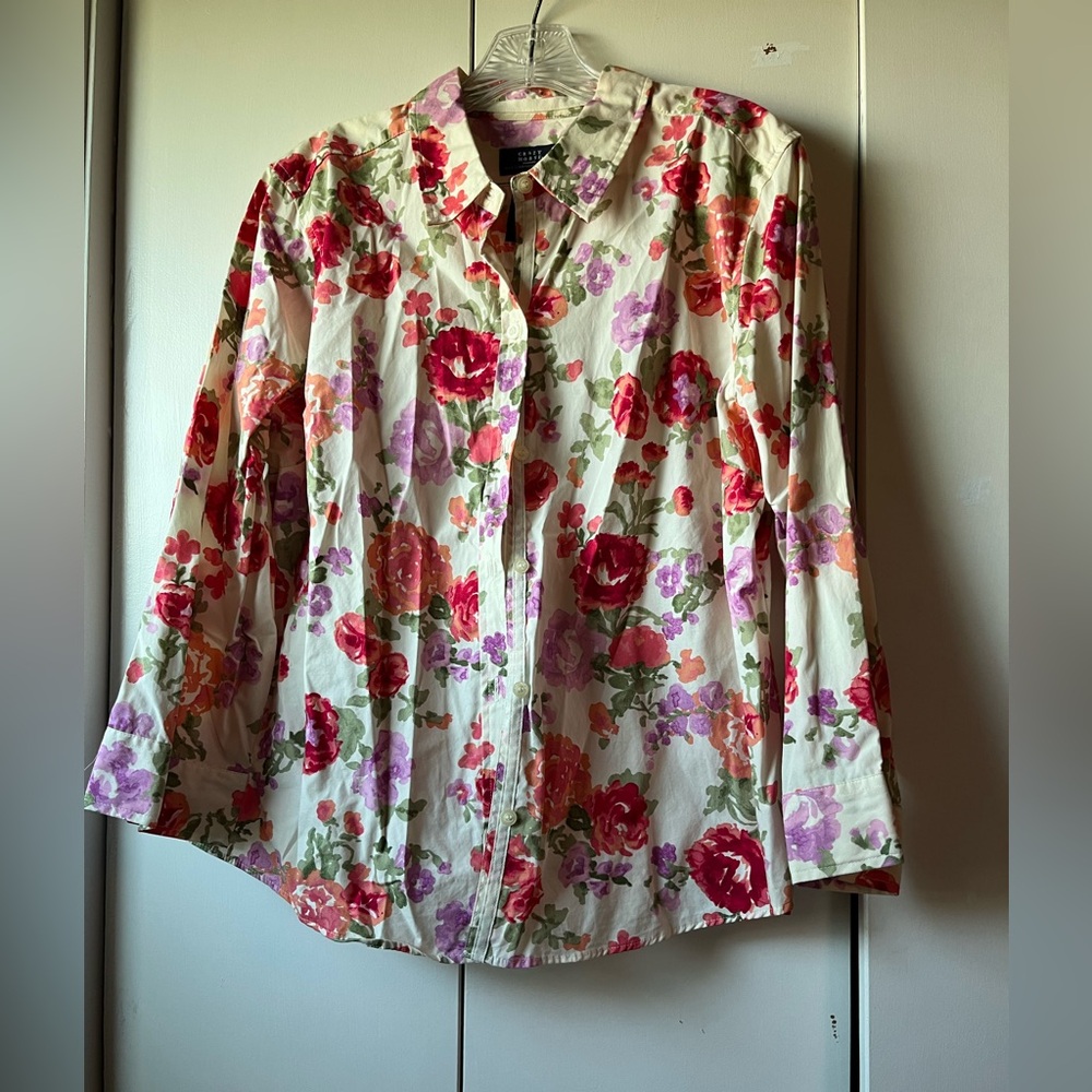 Floral Button-Down Shirt - Red and Purple